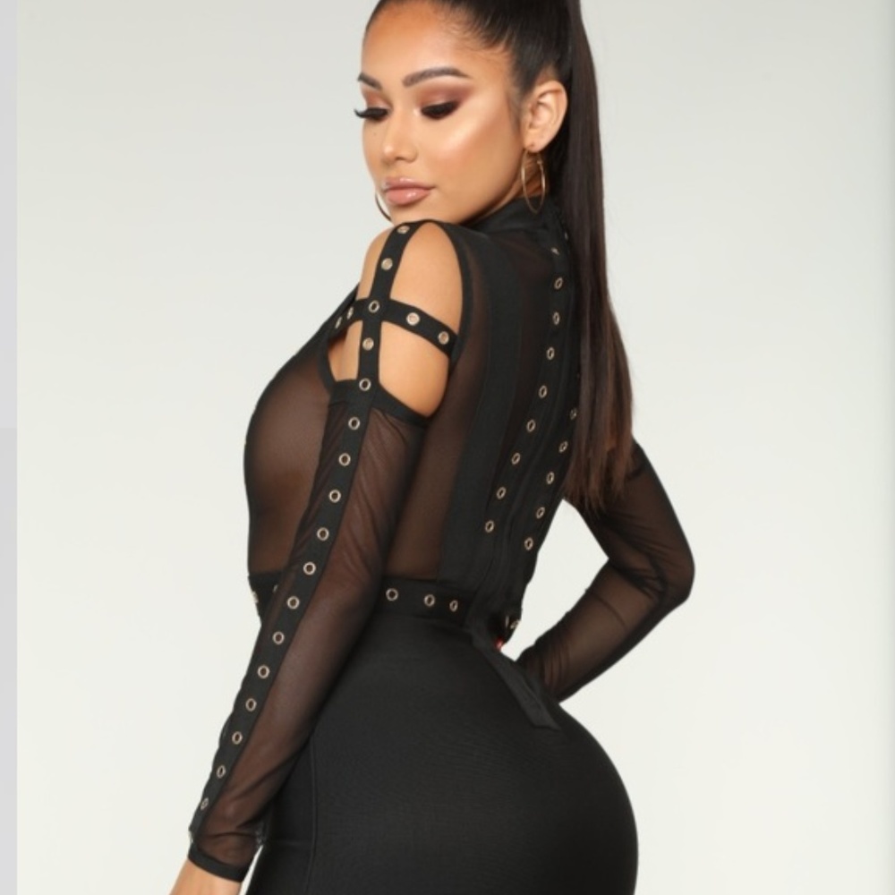 Black Bandage Dress with Sheer Detail - Picture 3 of 6